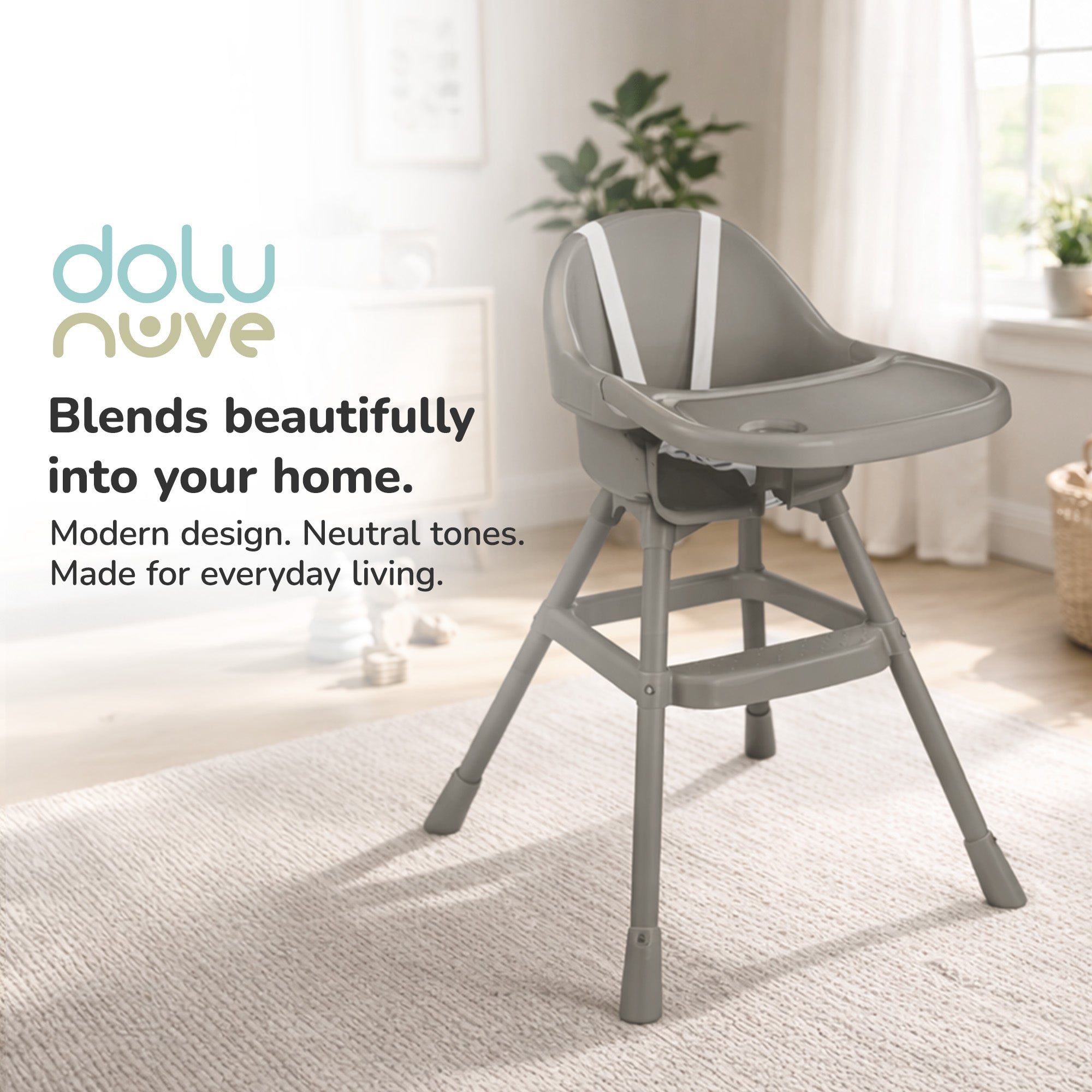 Dolu Nuve Practical High Chair for 6 Months & Up, 3 Point Harness, (Open Box) - VMInnovations
