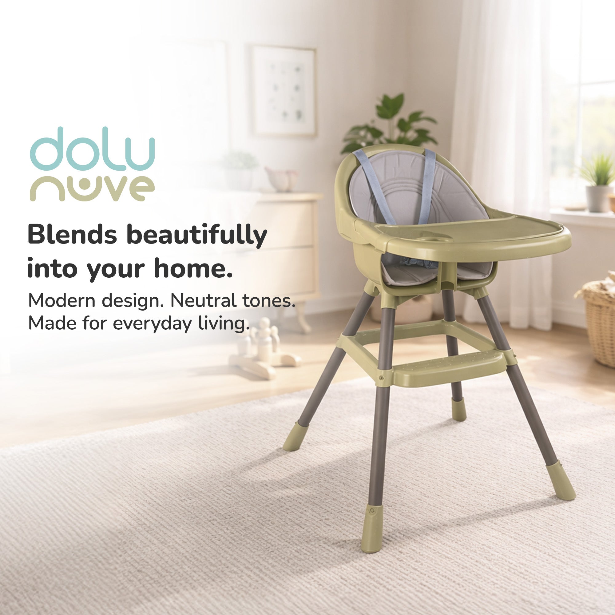 Dolu Nuve Deluxe High Chair for Babies 6+ Months w/ Removable Tray, Eco Green - VMInnovations