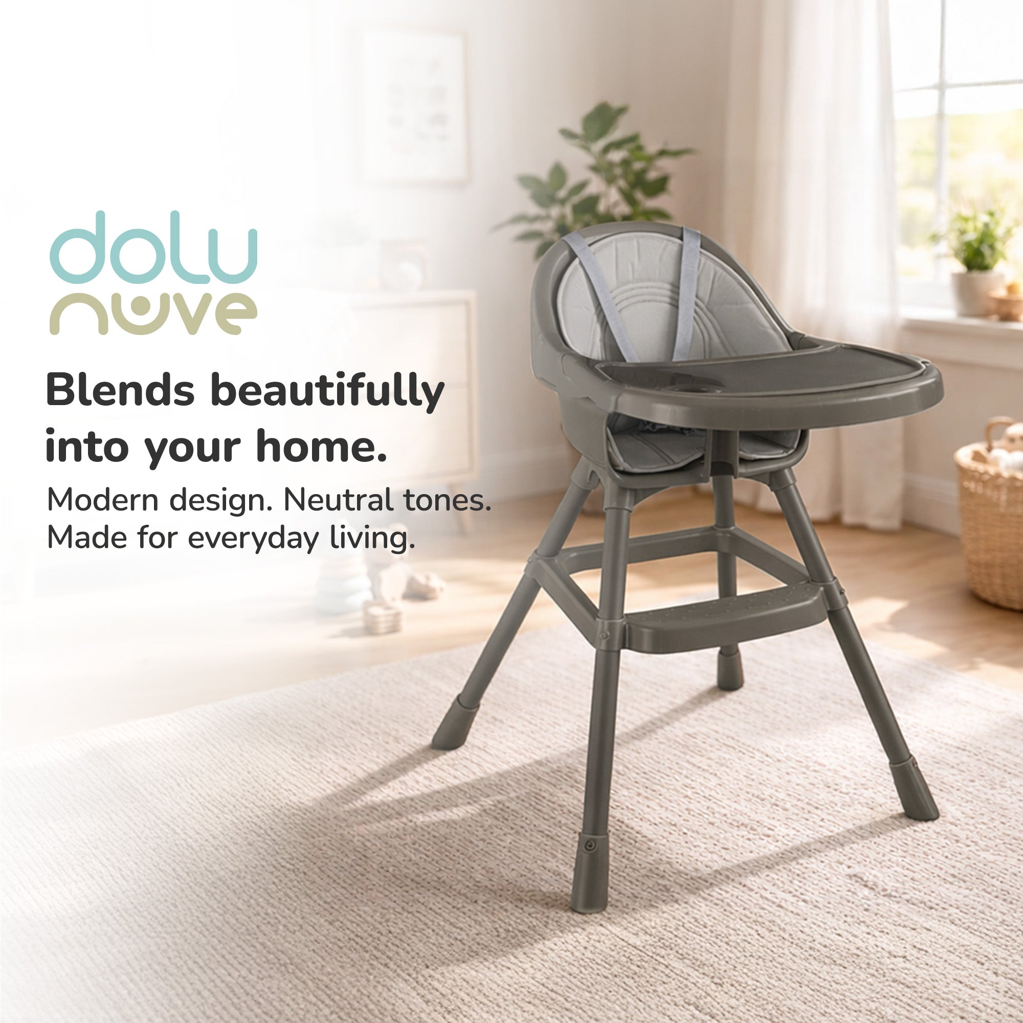 Dolu Nuve Deluxe High Chair for Babies 6+ Months with Removable Tray, Stone Grey - VMInnovations