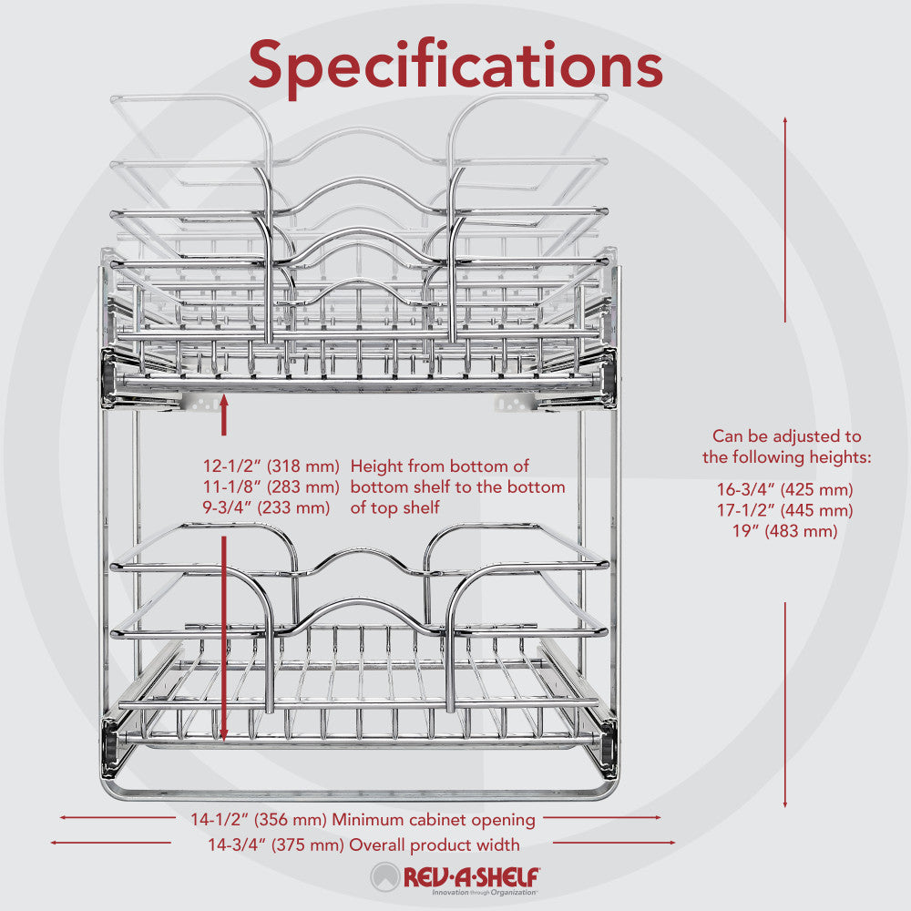 Rev-A-Shelf 15" x 22" 2-Tier Cabinet Pull Out Wire Baskets, Chrome (Refurbished)
