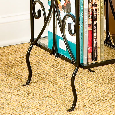 SEI Furniture Glass Top Metal Decorative Book Magazine Storage End Table, Black