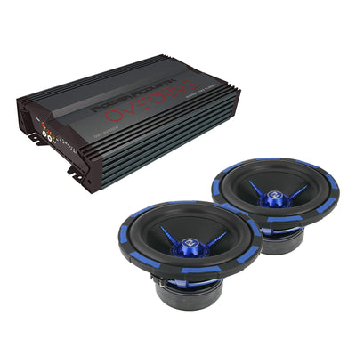 Power Acoustik Monoblock Amplifier and 2500 Watt Subwoofer, Black (2 Pack)