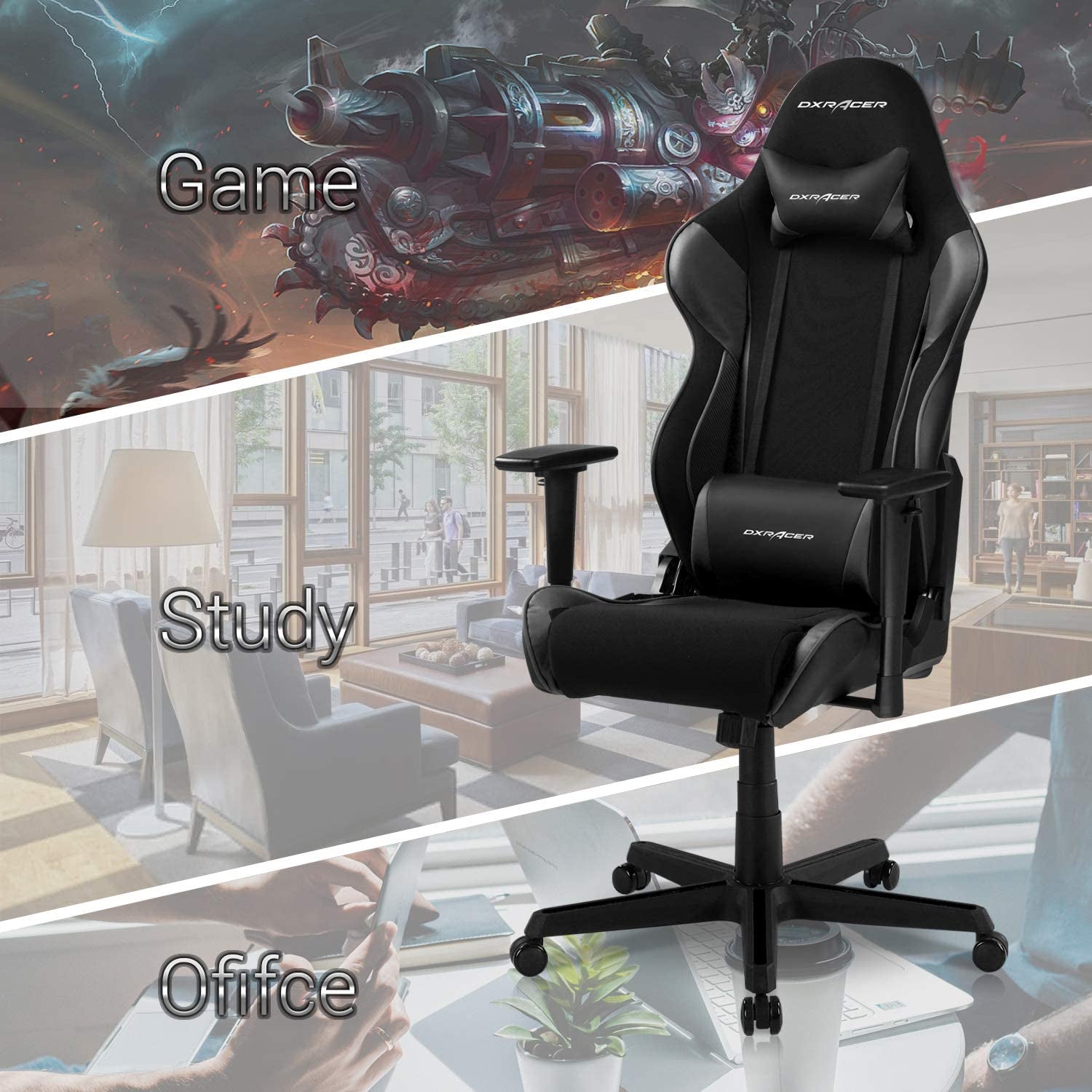 DXRacer Racing Ergonomic Reclining Home Office Desk Computer Gaming Chair, Black
