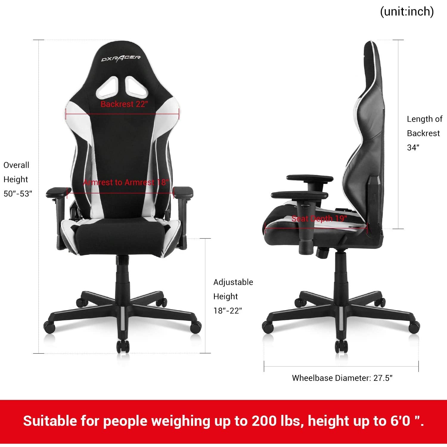 DXRacer Racing Ergonomic Home Office Desk Computer Gaming Chair, Black & White