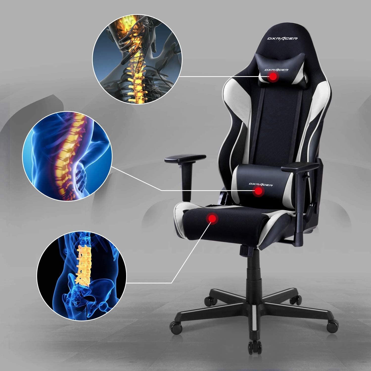 DXRacer Racing Ergonomic Home Office Desk Computer Gaming Chair, Black & White