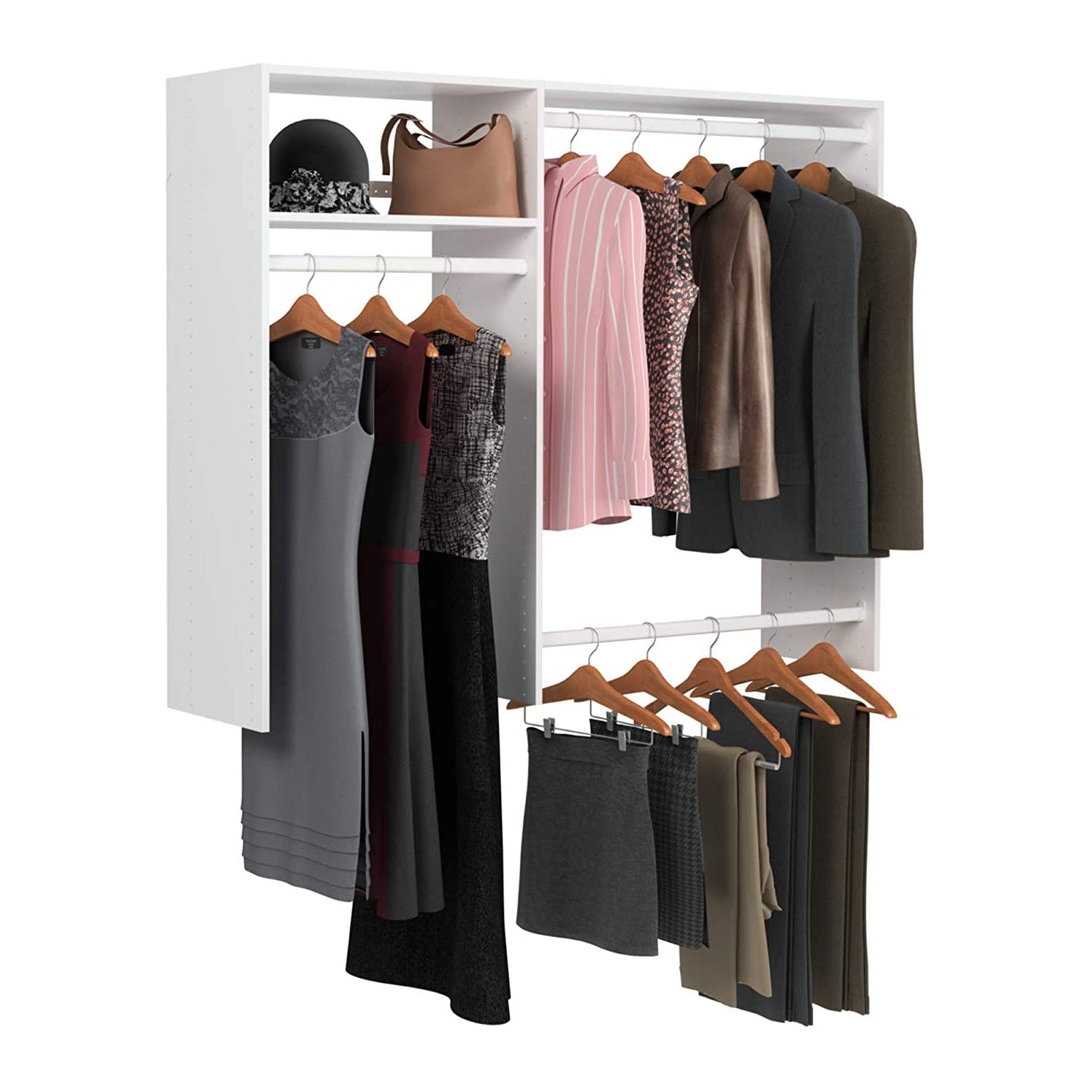 Easy Track Hanging Closet Kit Wardrobe Storage Clothing Rack, White (Used)