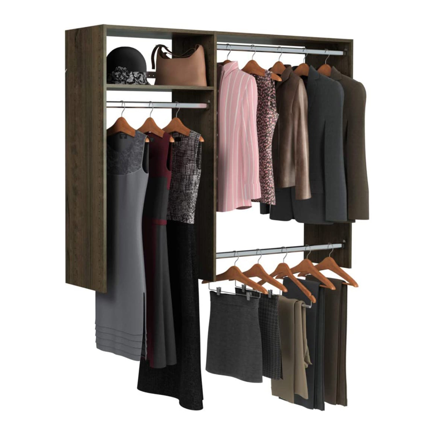 Easy Track Hanging Closet Kit Wardrobe Storage Clothing Rack, Truffle (Used)
