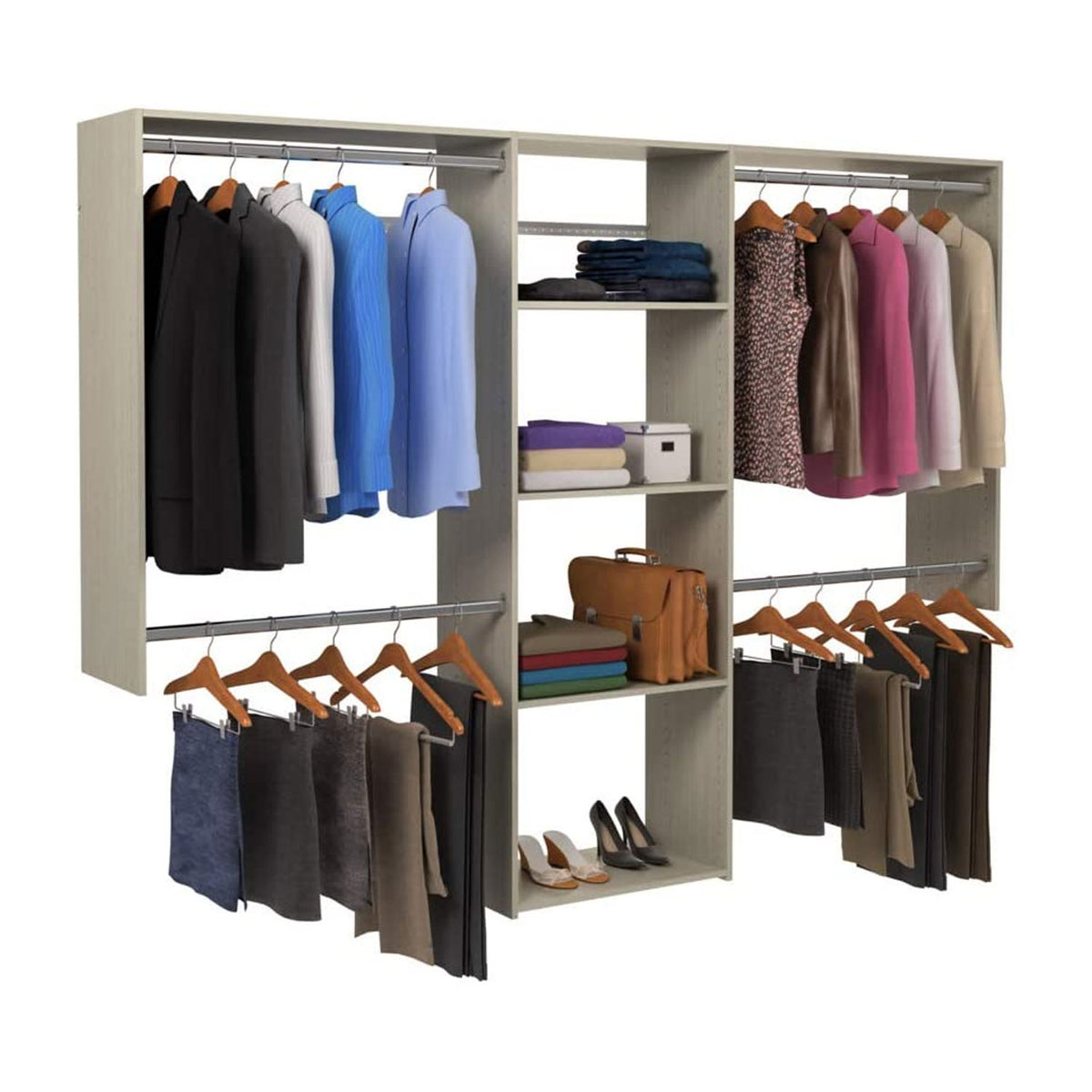 Easy Track Closet Storage Organizer System w/ Shelves, Weathered Grey (Used)