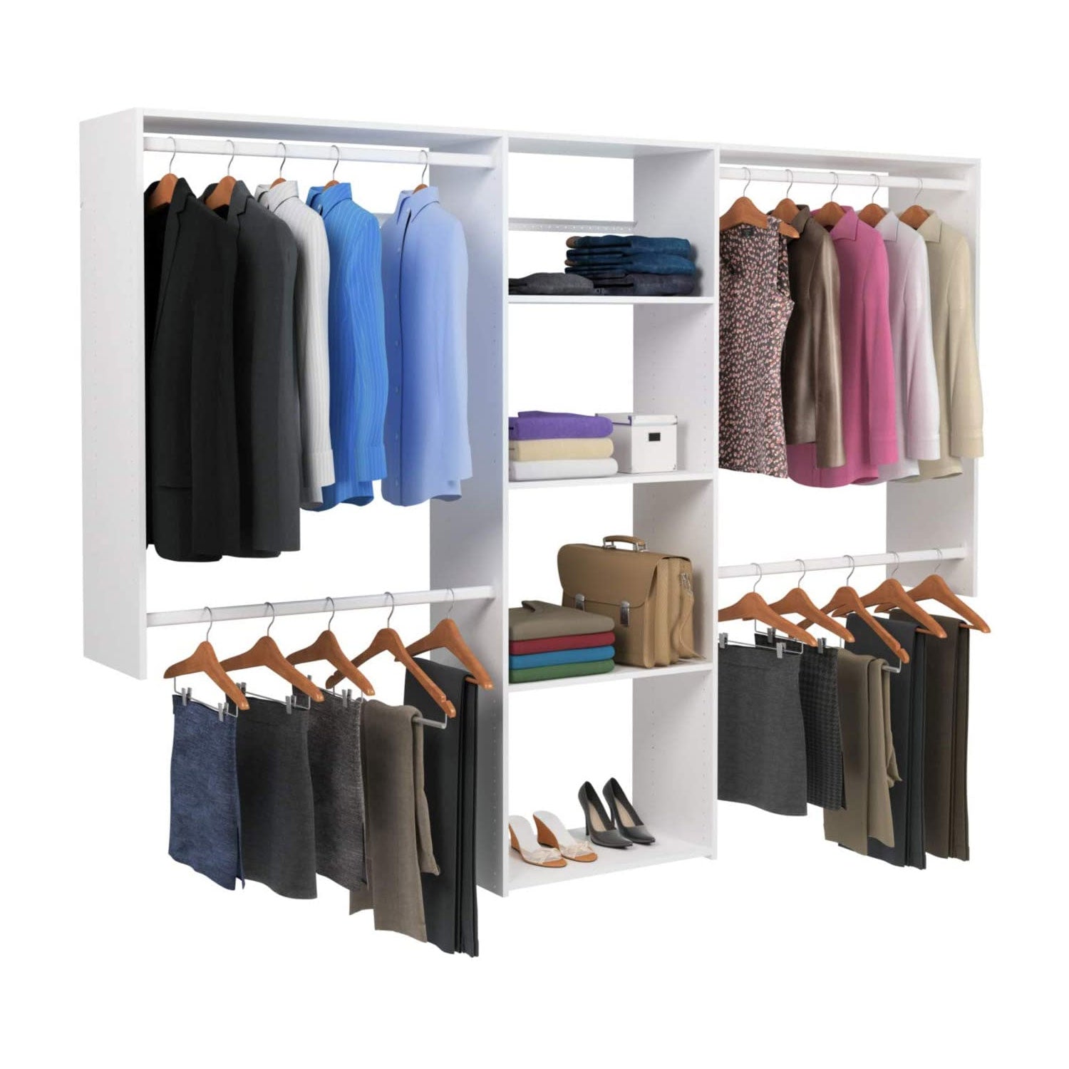 Easy Track Deluxe Starter Closet Storage Organizer System with Shelves, White