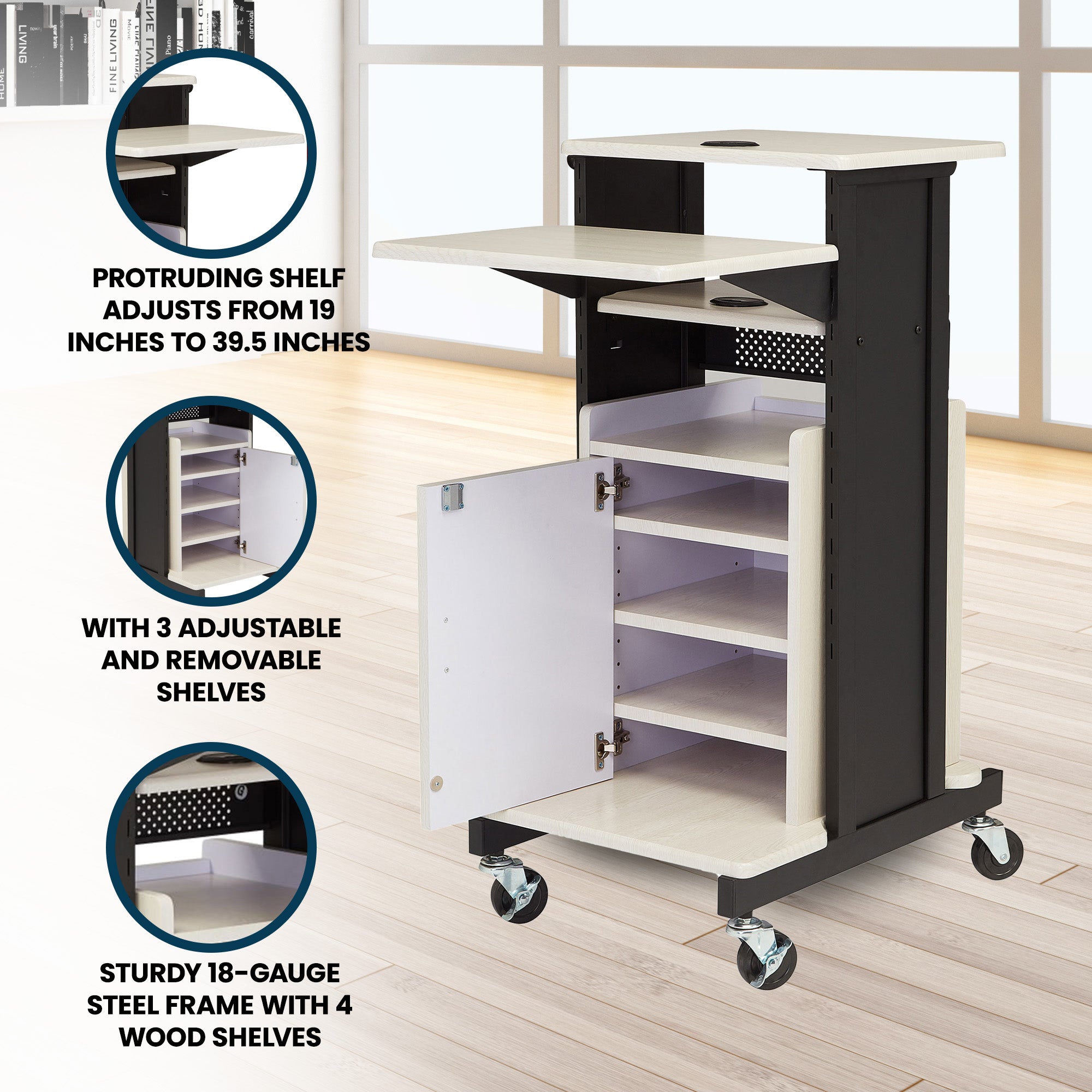 Oklahoma Sound Premium Plus Steel Presentation Cart w/Cabinet, Ivory/Black(Used) - VMInnovations