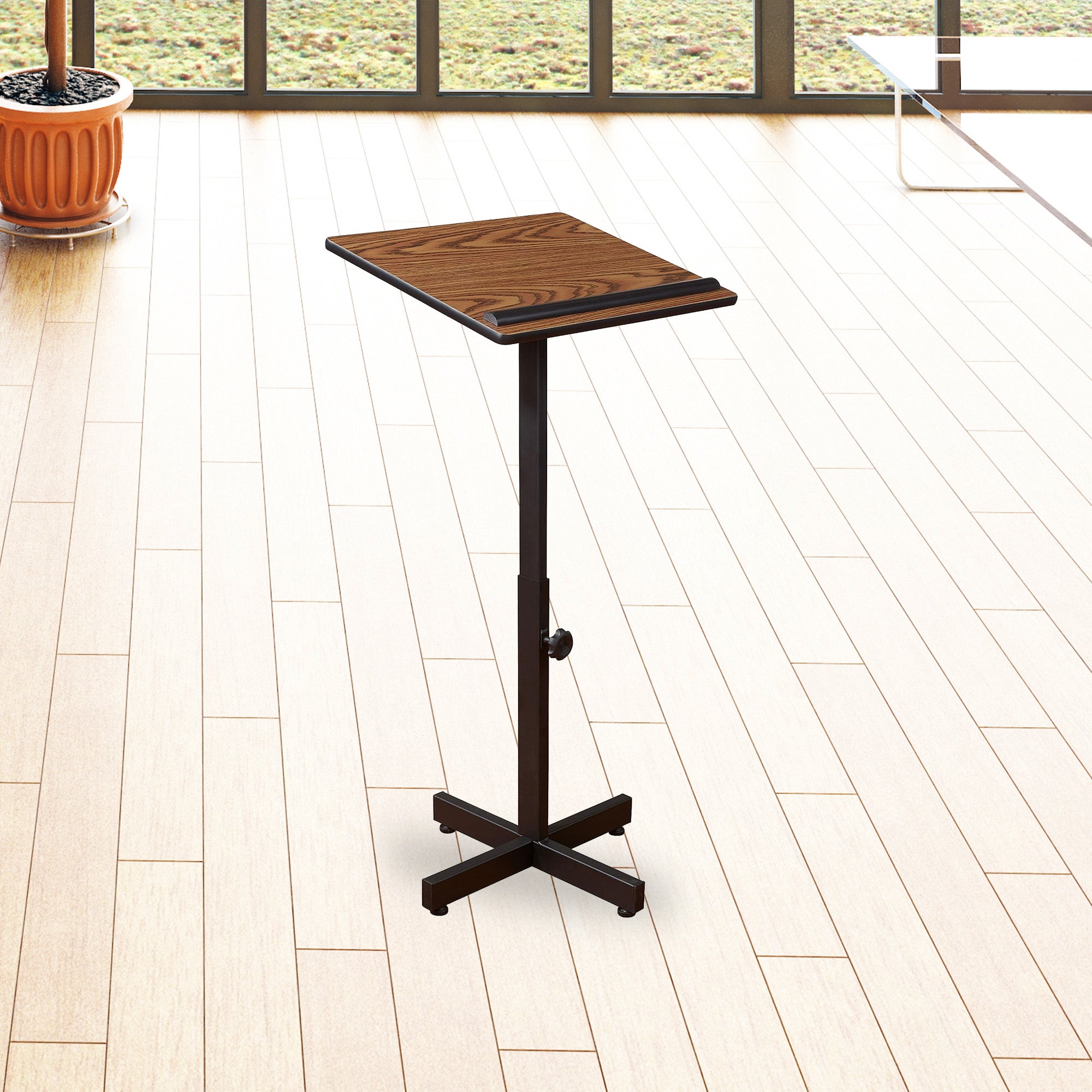 Oklahoma Sound Presentation Series Adjustable Lectern Stand, Medium Oak (Used) - VMInnovations