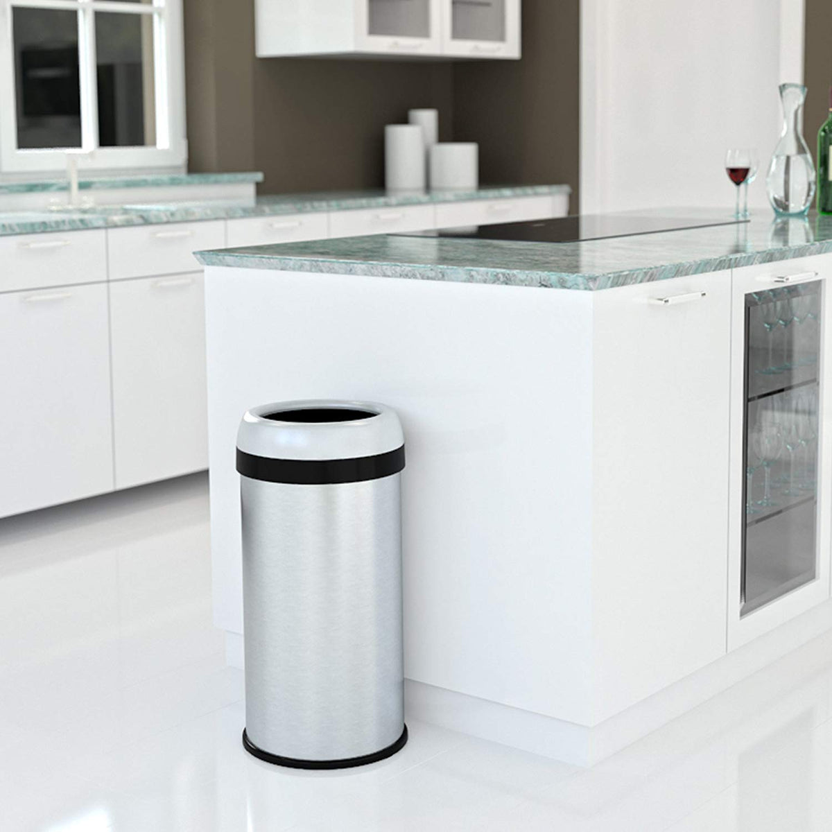 iTouchless 13 Gallon Open Top Garbage Trash Can Bin, Stainless Steel (Open Box)