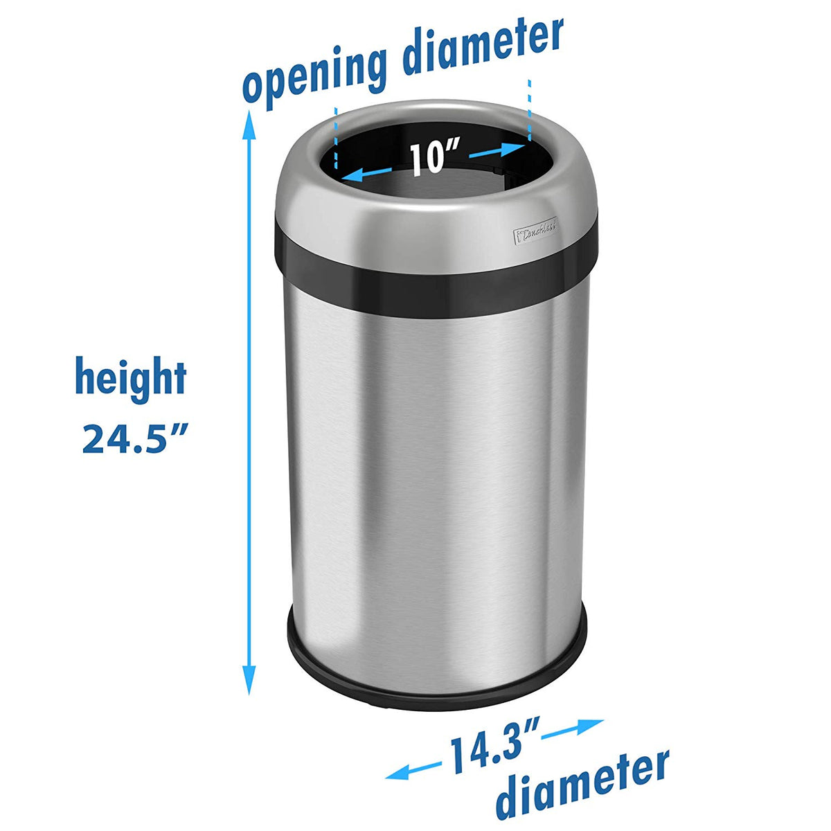 iTouchless 13 Gallon Open Top Garbage Trash Can Bin, Stainless Steel (Open Box)