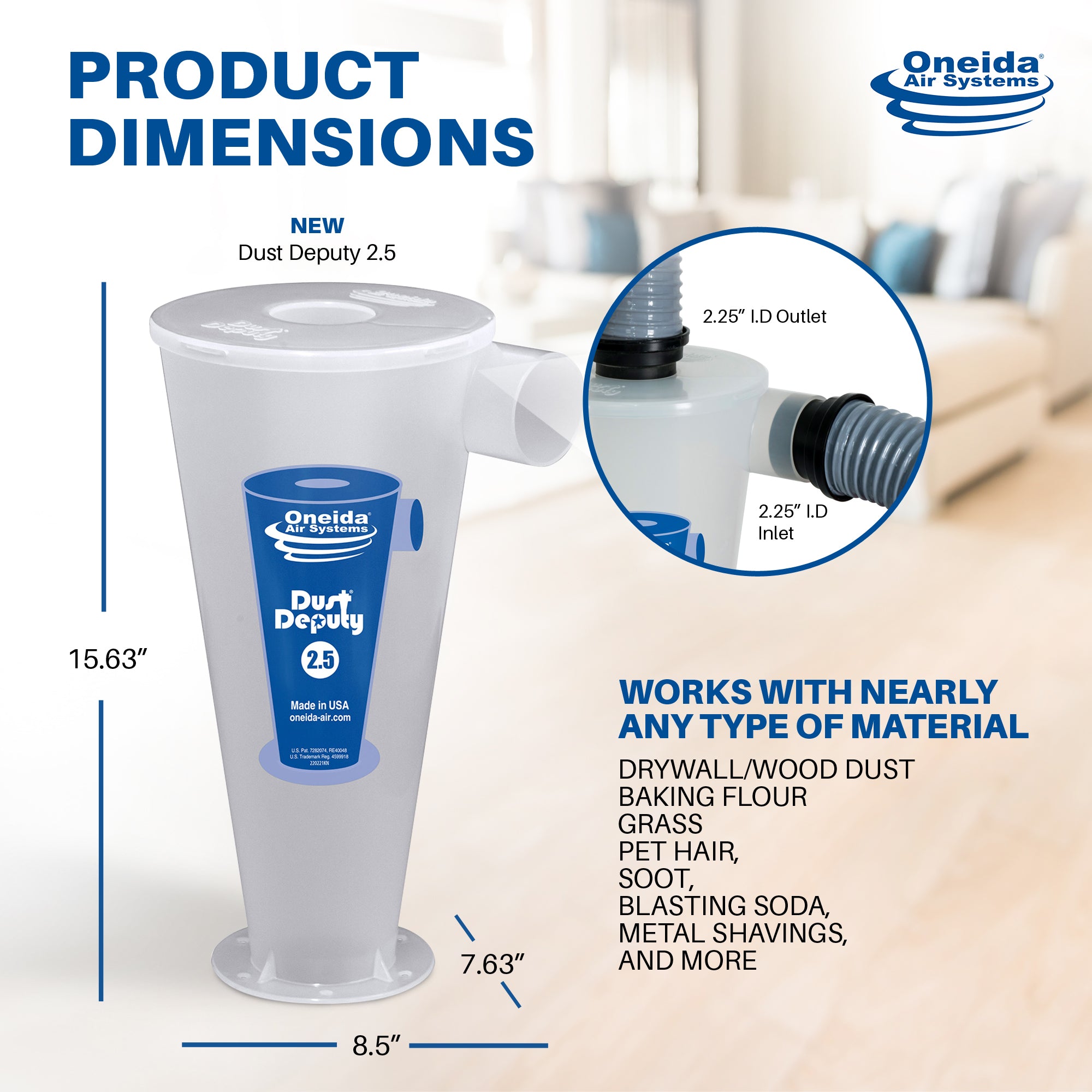 Oneida Air Systems Dust Deputy 2.5 DIY Separator, Accessory Only, Clear (Used)