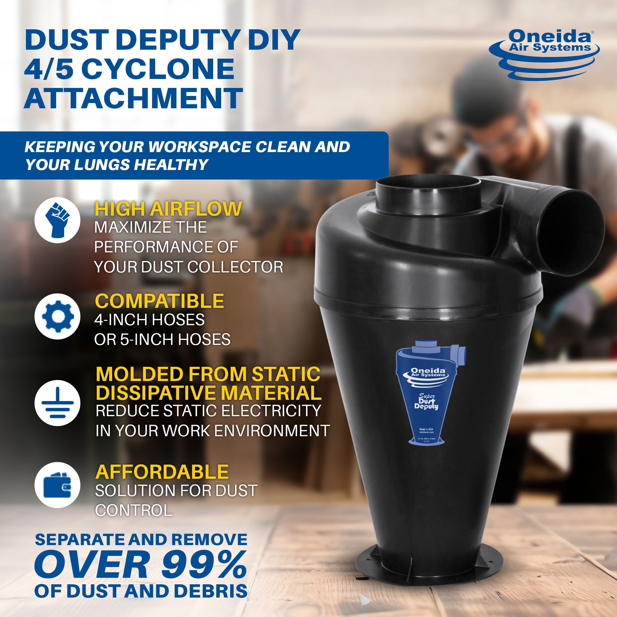 Oneida Air Systems Super Dust Deputy 4/5 DIY Cyclone, Accessory Only (Used) - VMInnovations