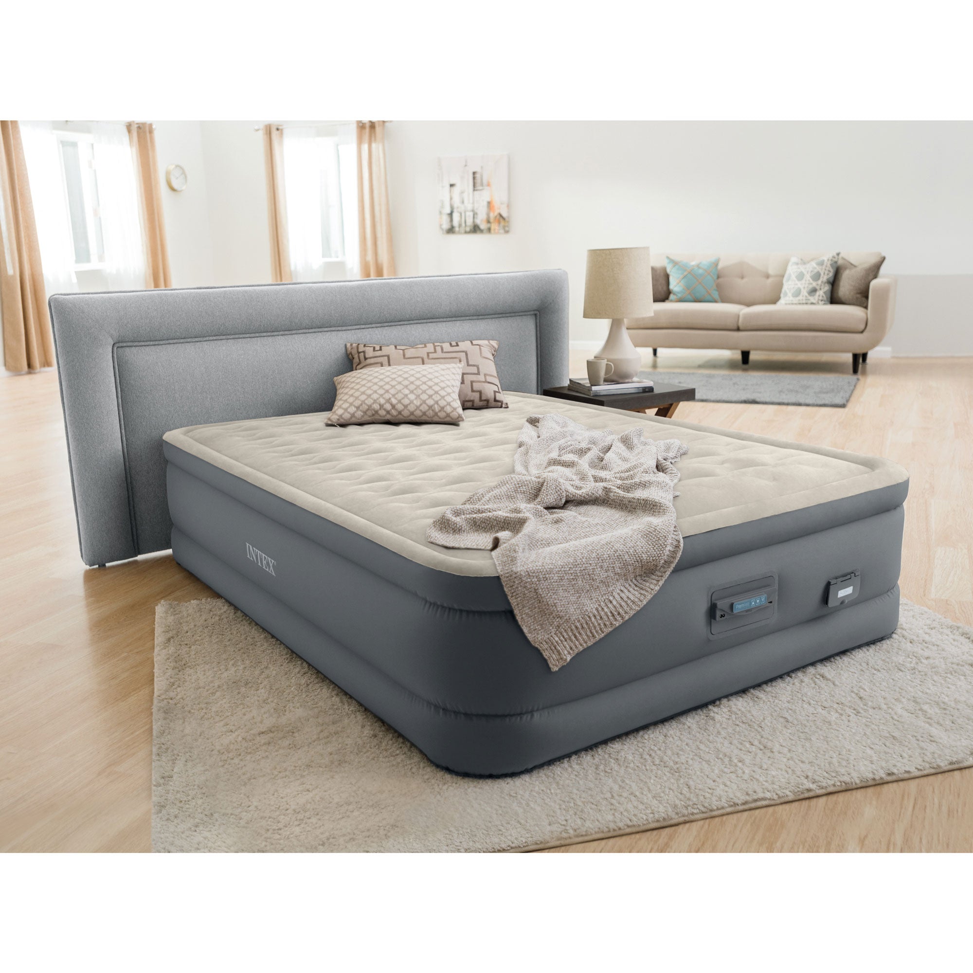 Intex PremAire II Fiber-Tech Air Mattress with Built-In Pump, Queen (Open Box) - VMInnovations