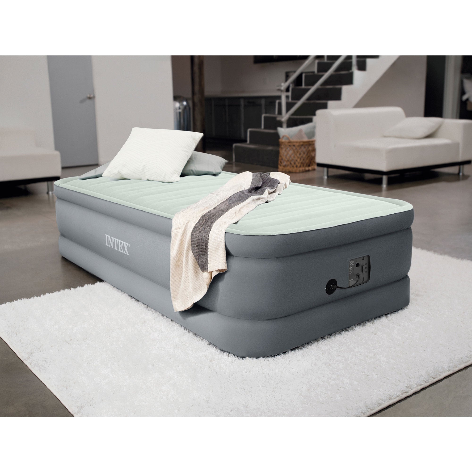 Intex PremAire I Fiber-Tech Air Mattress Bed with Built-In Pump, Twin (Used)