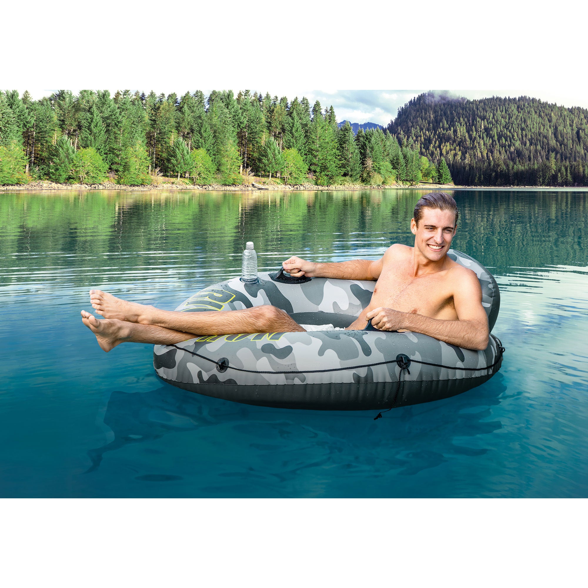 Intex 56835EP River Run I Camo Inflatable Floating Tube Raft with Cup Holders - VMInnovations