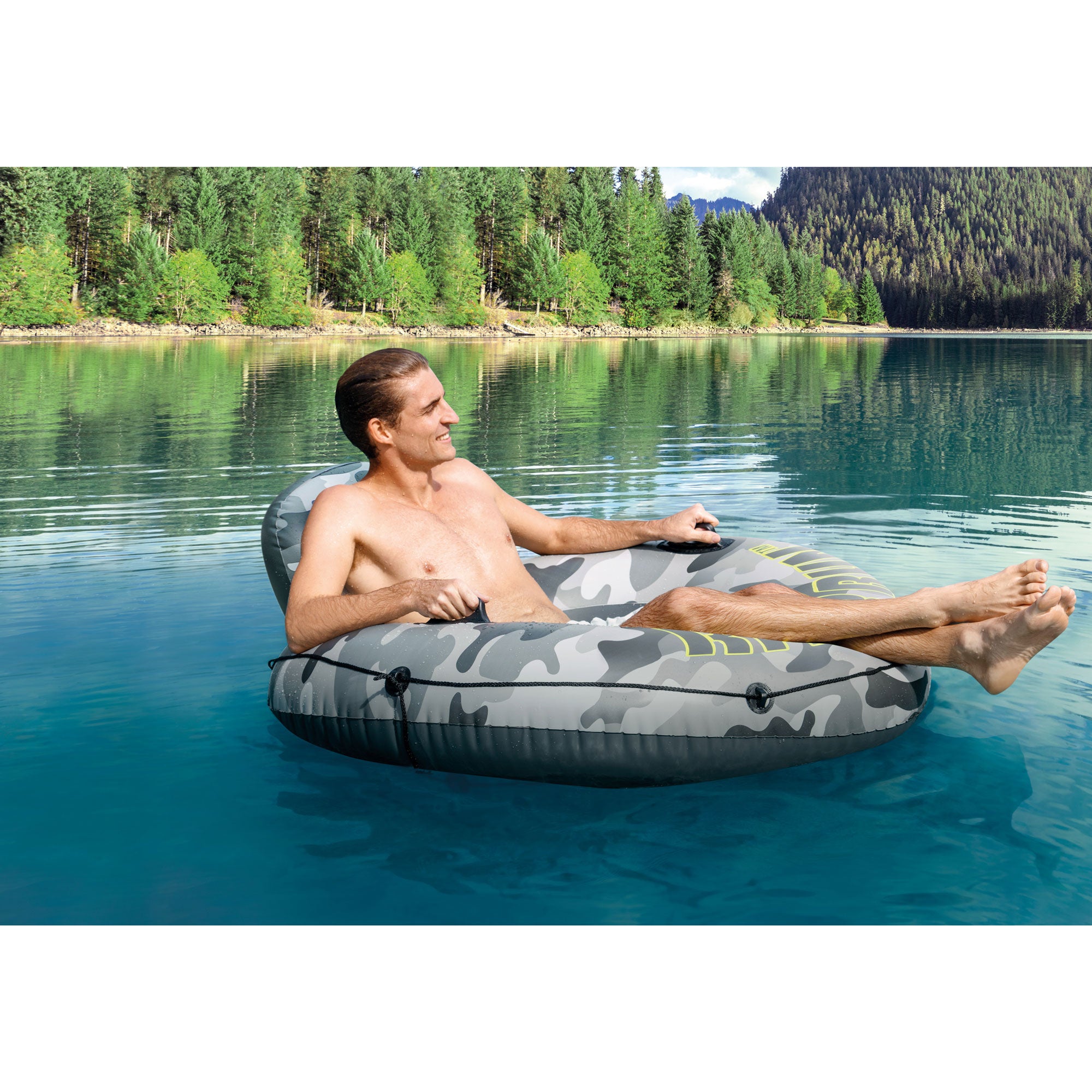 Intex 56835EP River Run I Camo Inflatable Floating Tube Raft with Cup Holders - VMInnovations