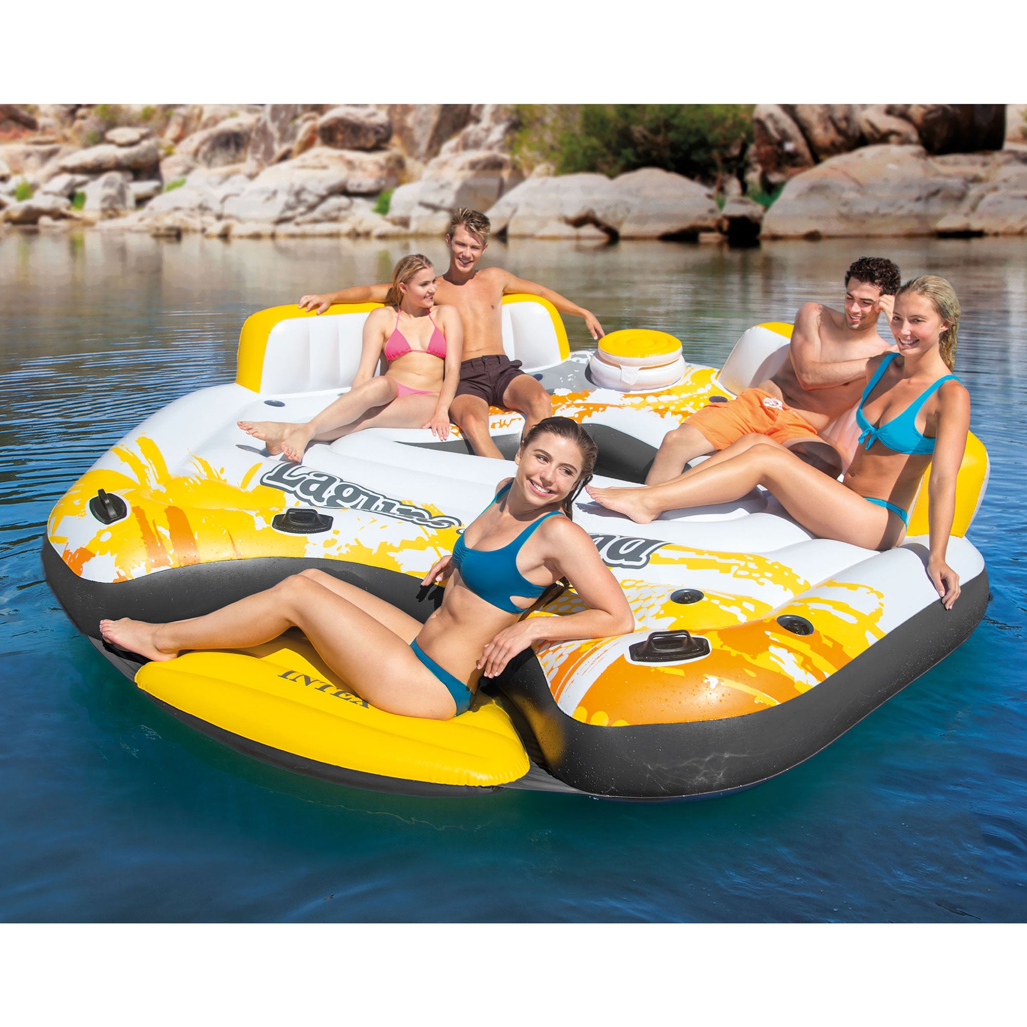 Intex 5 Person Inflatable Laguna Island Lounging Pool Float, Yellow (Open Box)