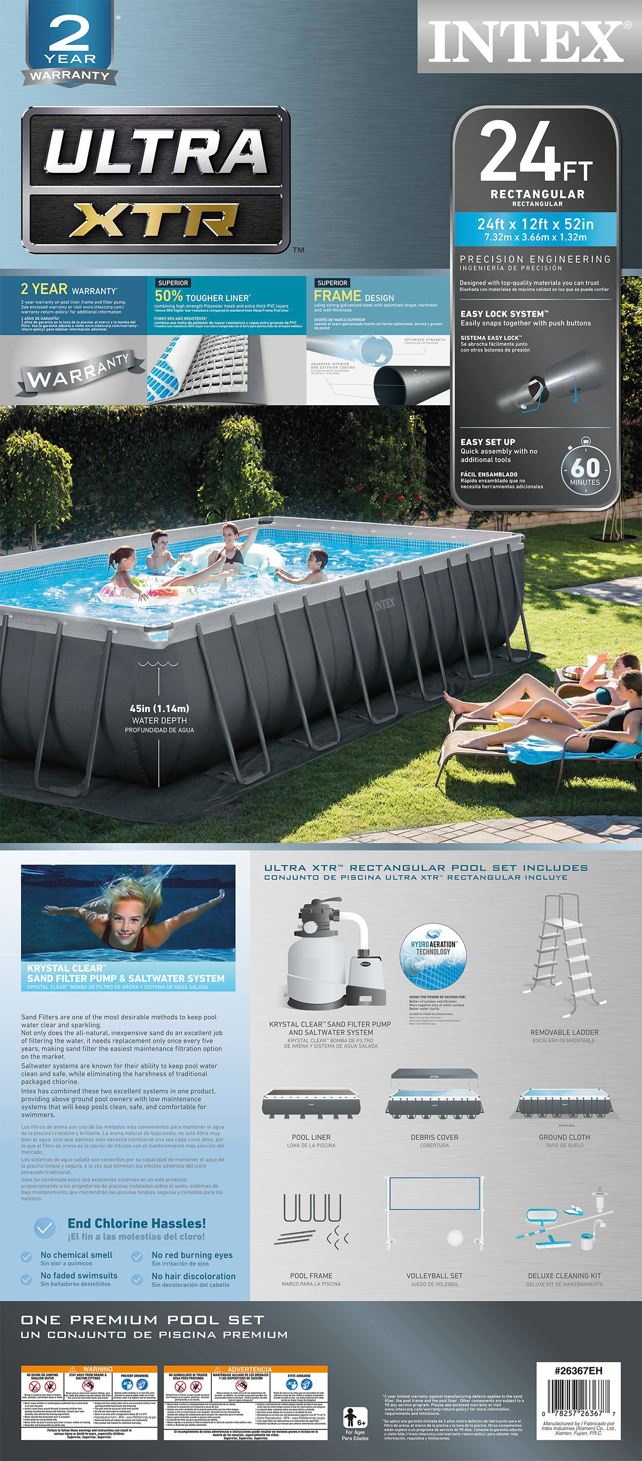 Intex 24' x 12' x 52" Ultra XTR Frame Above Ground Pool Set w/ 3" Chlorine Tabs - VMInnovations