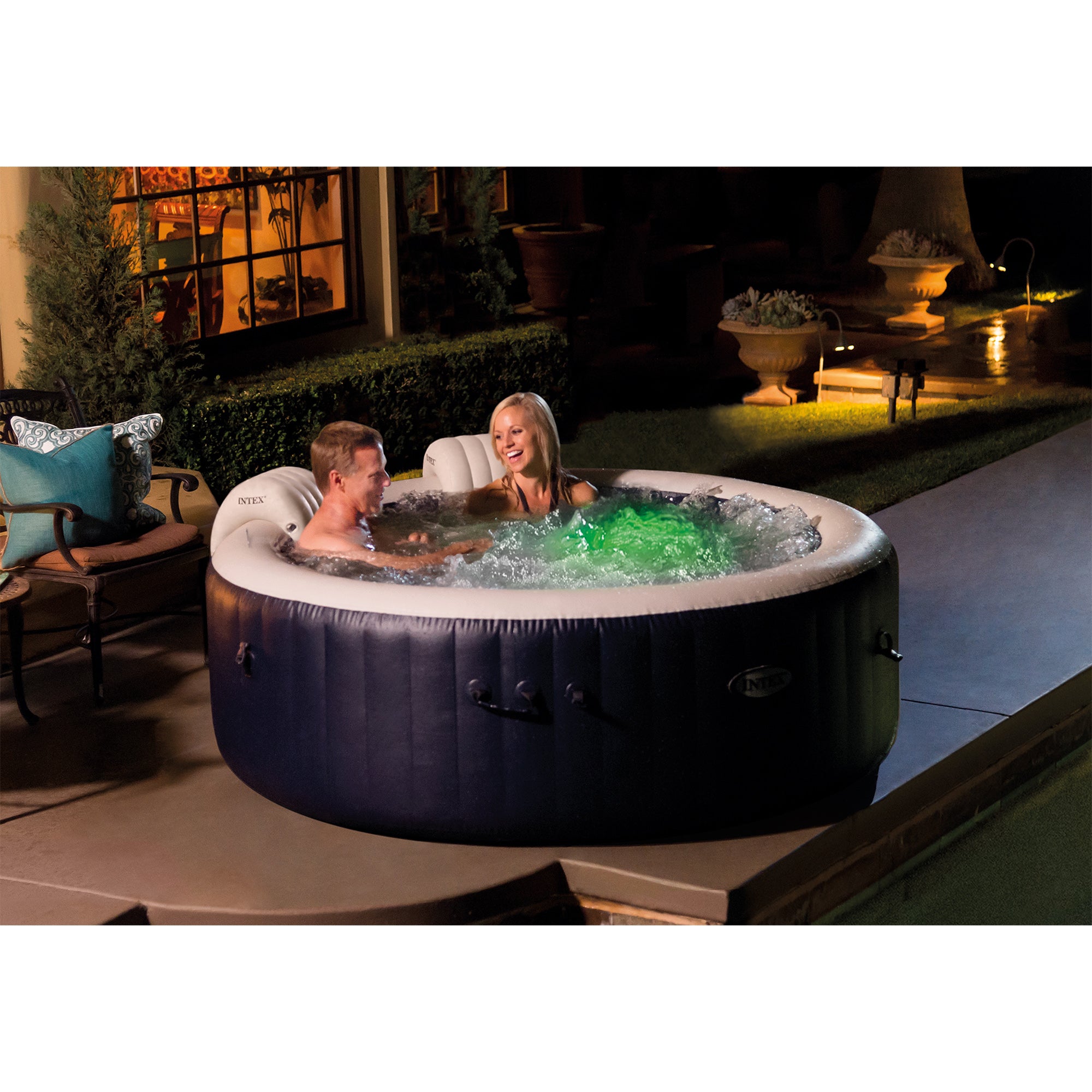 Intex PureSpa Plus 4 Person Portable Inflatable Hot Tub Bubble Jet Spa Kit, Navy - VMInnovations
