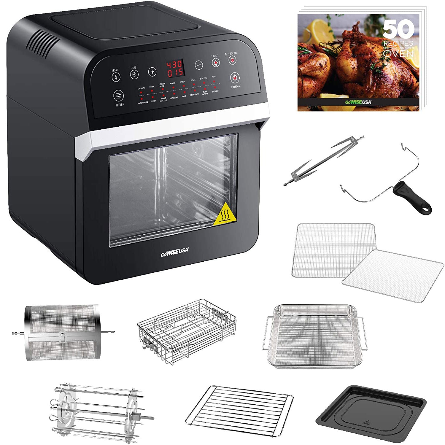 GoWISE 12.7-Quart Electric 15-in-1 Programmable Air Fryer and Oven Combo, Black (Refurbished)