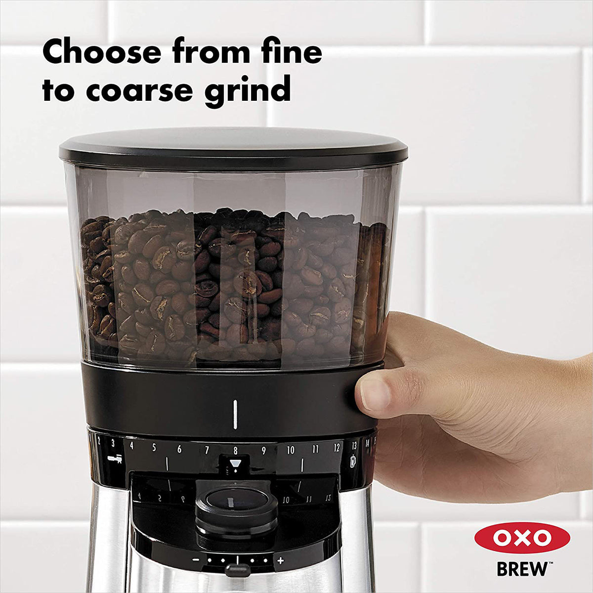 OXO BREW Stainless Steel Conical Burr Coffee Grinder w/ Integrated Scale, Silver