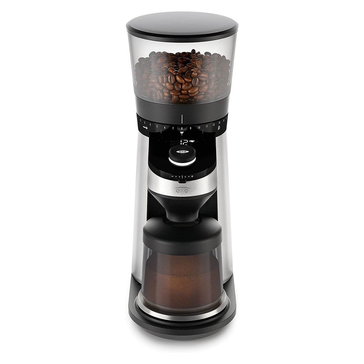OXO BREW Stainless Steel Conical Burr Coffee Grinder w/ Integrated Scale, Silver