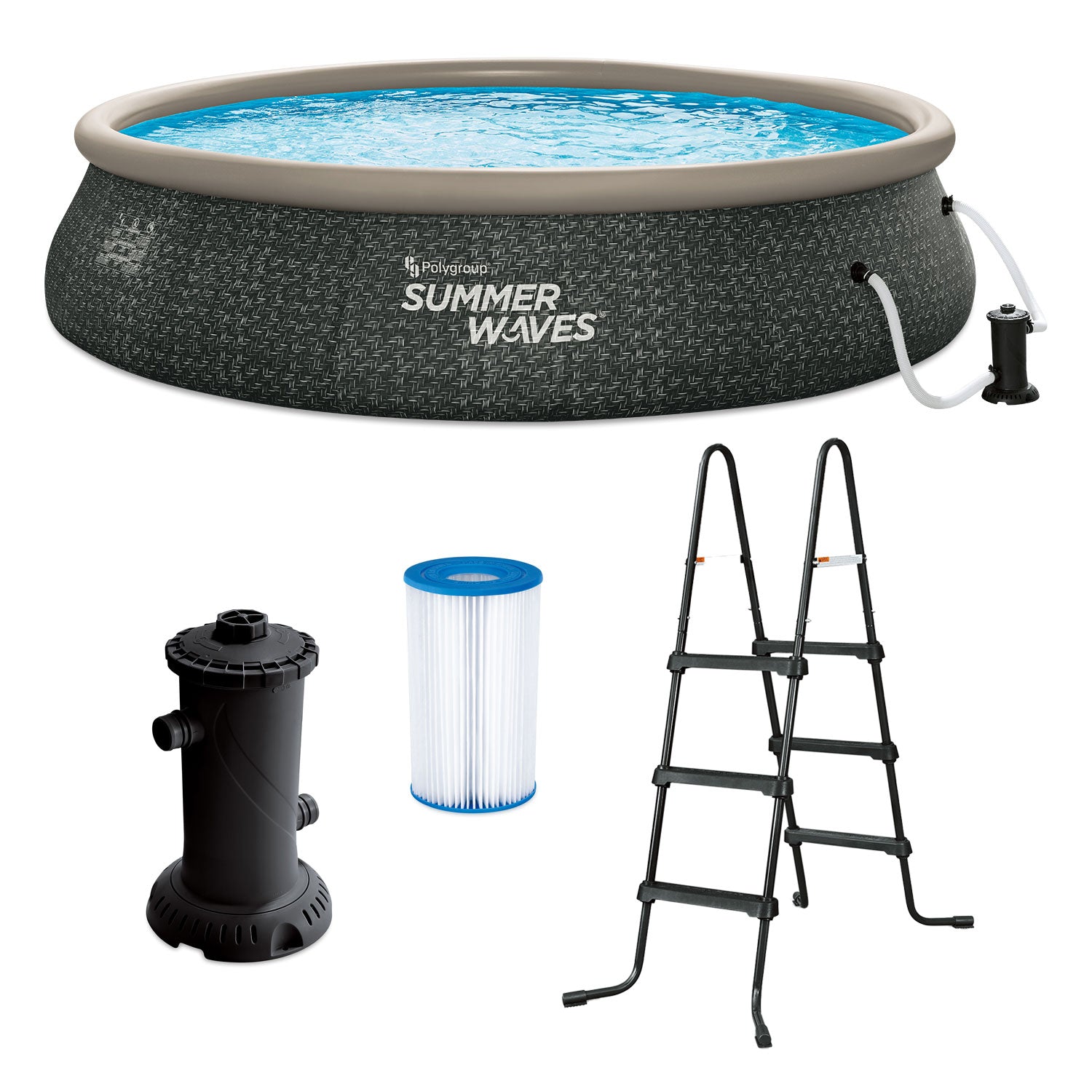 Summer Waves 16ft x 42in Ring Above Ground Pool Dark Gray Herringbone (Open Box)