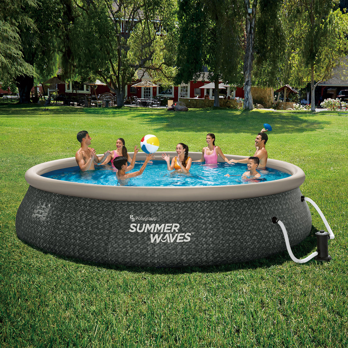 Summer Waves 16ft x 42in Ring Above Ground Pool Dark Gray Herringbone (Open Box)