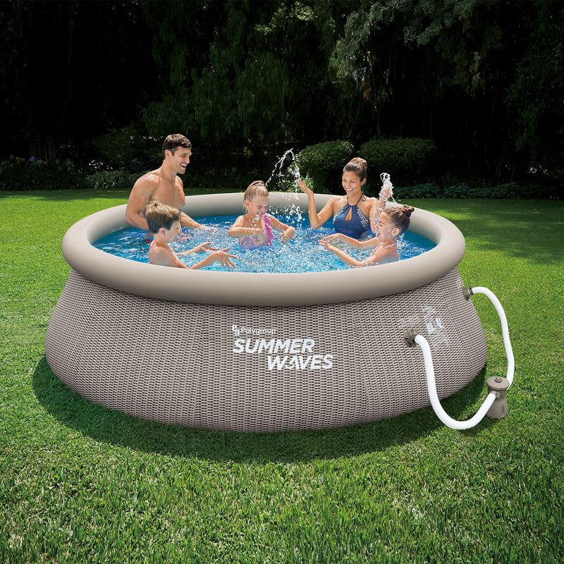 Summer Waves 10ft x 36in Quick Set Ring Above Ground Pool, Gray Basketweave