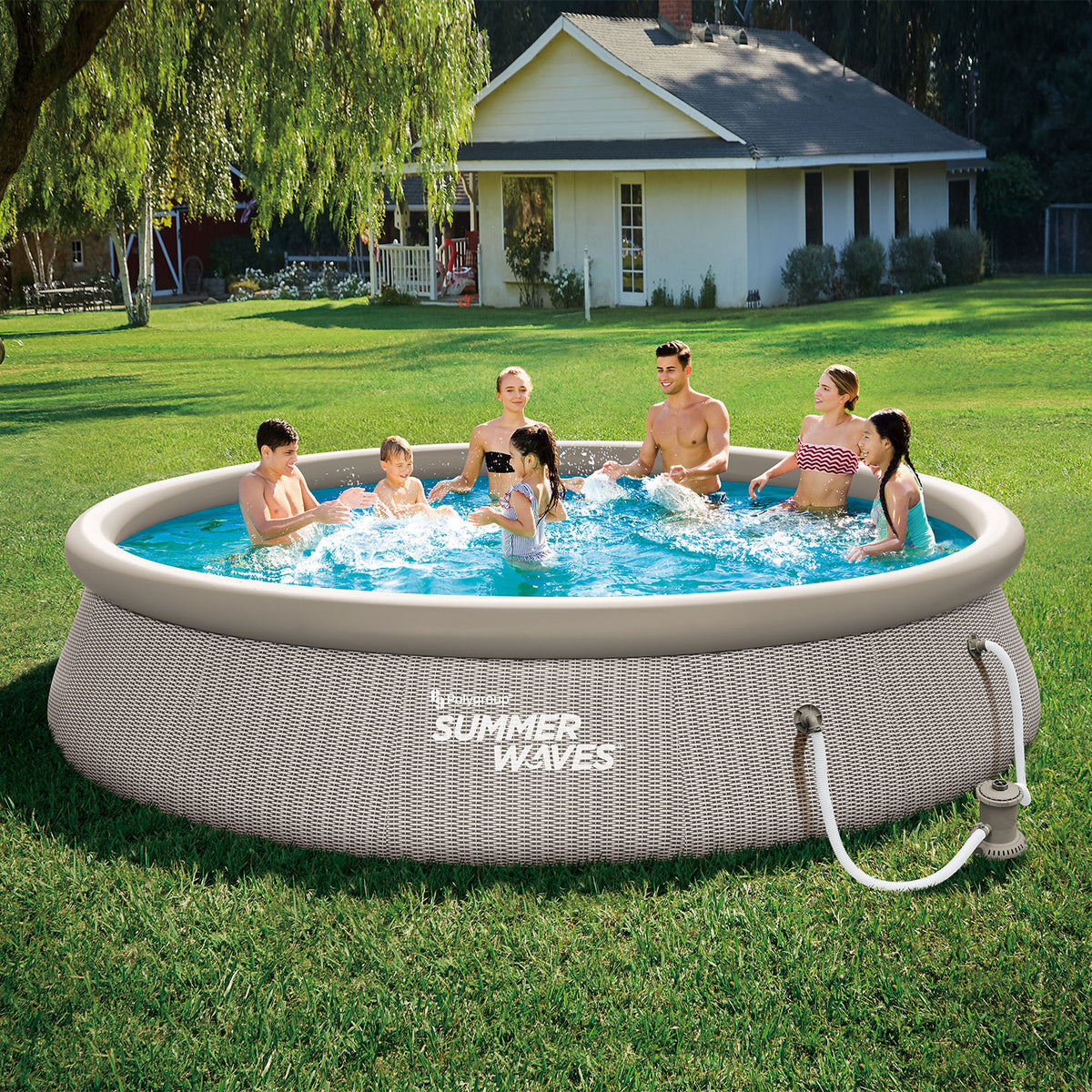 Summer Waves 14ft x 36in Quick Set Ring Above Ground Pool, Gray Basketweave