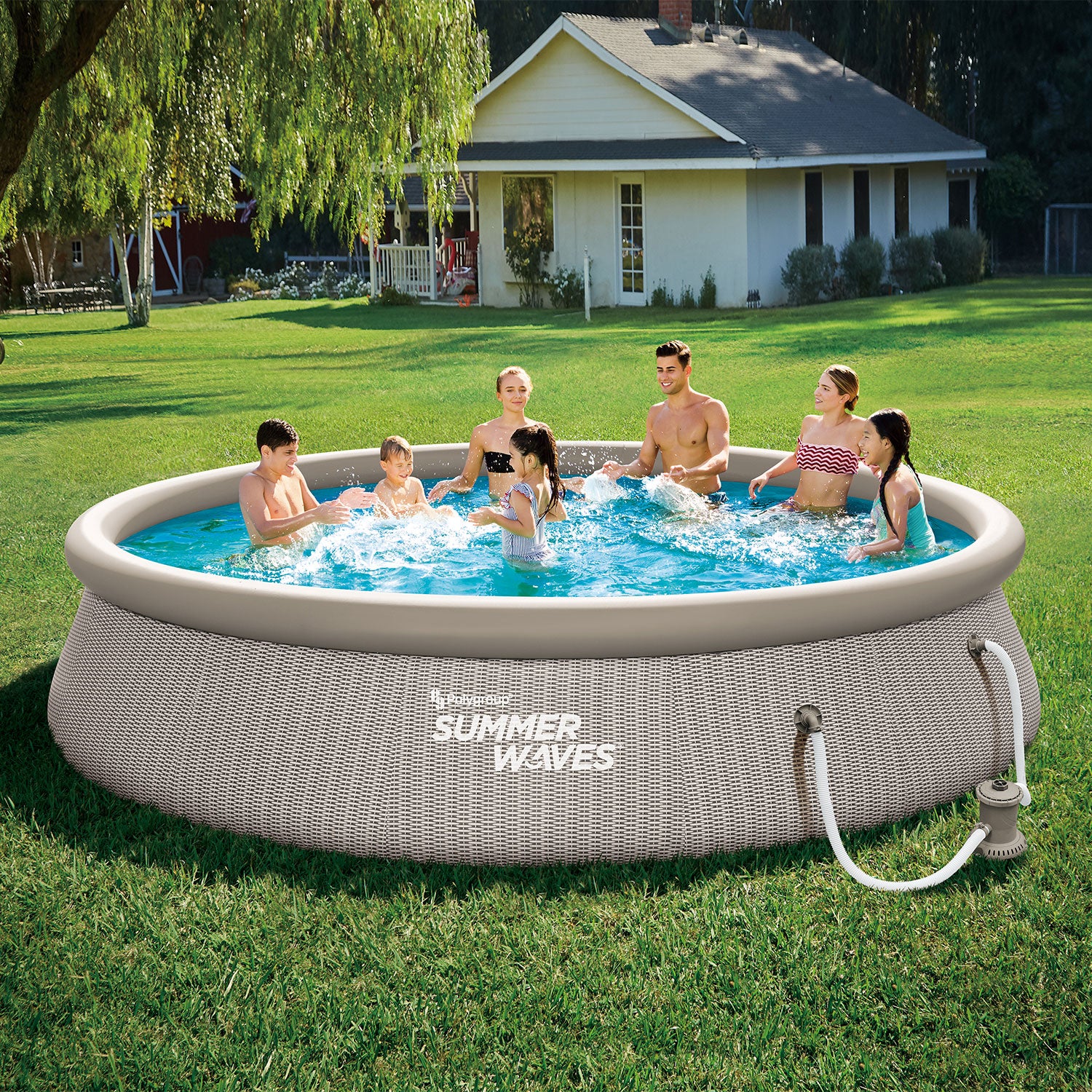 Summer Waves 14ft x 36in Quick Set Ring Above Ground Pool, Gray Basketweave - VMInnovations