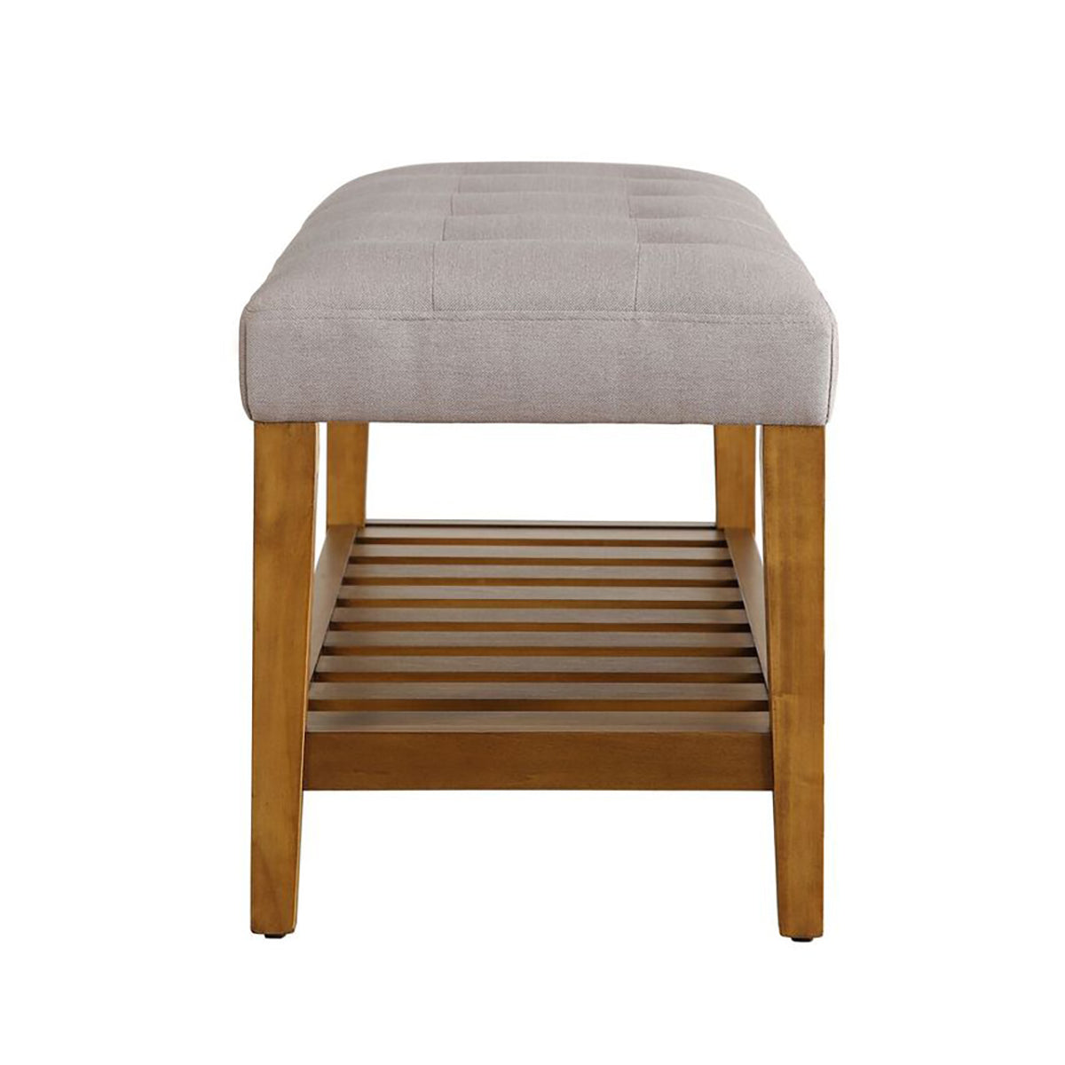 ACME 96680 Charla Wooden Frame Slatted Lower Shelf Bench, Gray and Oak (Used)