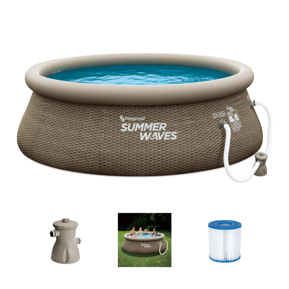 Summer Waves 8 Ft x 30 In Above Ground Inflatable Outdoor Swimming Pool and Pump