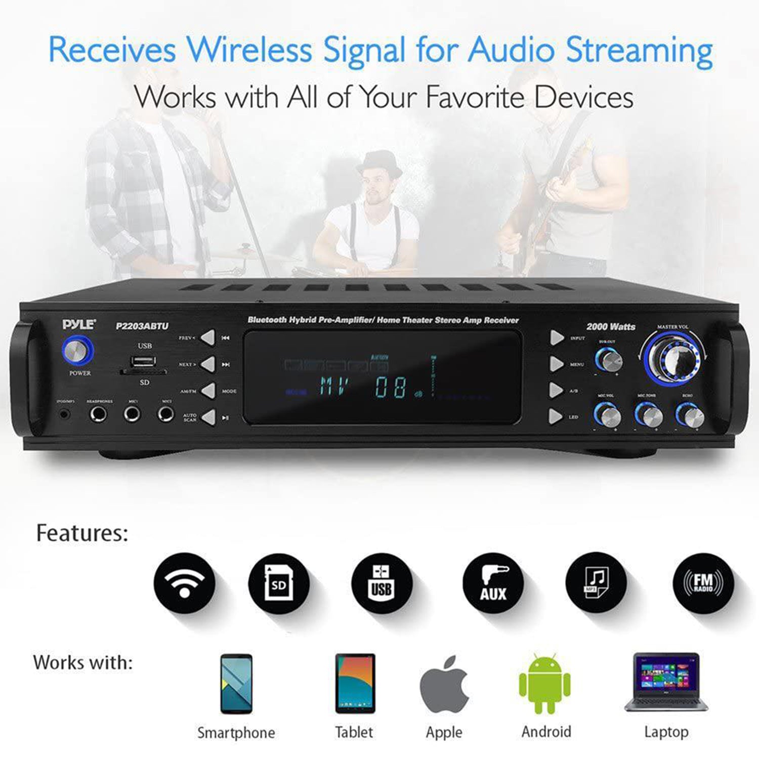 Pyle P2203ABTU.5 Home Theater Bluetooth Hybrid Pre-Amplifier Stereo Receiver - VMInnovations