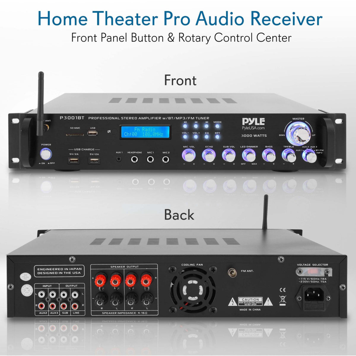 Pyle 3,000 Watt Multi Channel Bluetooth Theater Amplifier Receiver (Open Box)