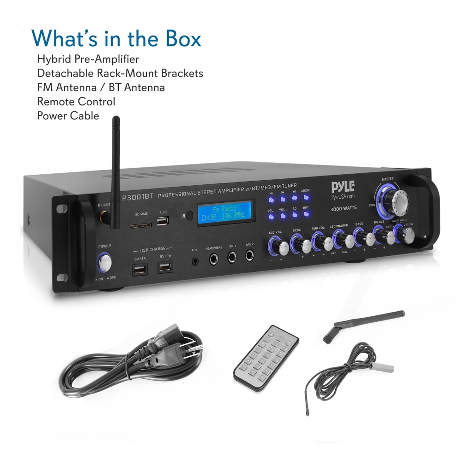 Pyle 3,000 Watt Multi Channel Bluetooth Theater Amplifier Receiver (Open Box)