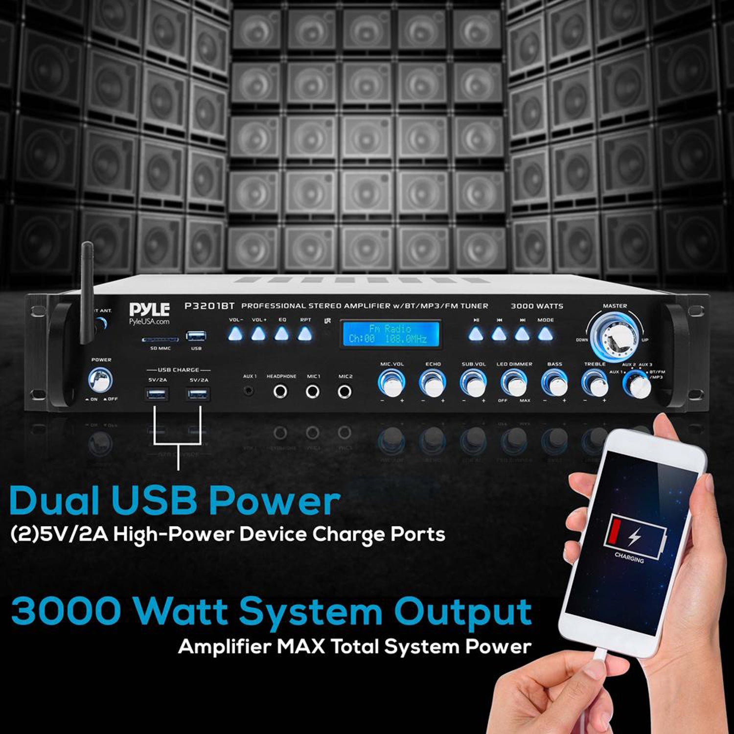 Pyle 3000 Watt Home Multi Channel Bluetooth Hybrid Amplifier Receiver (4 Pack) - VMInnovations