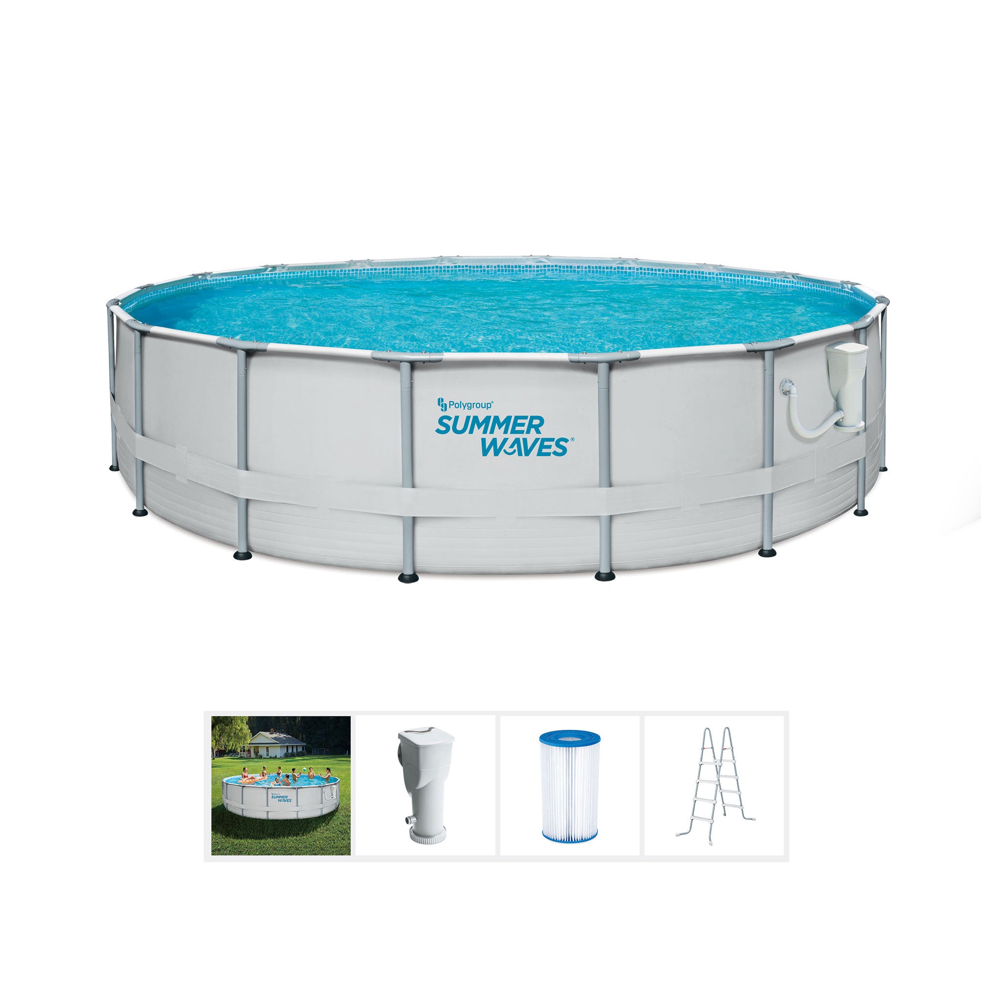 Summer Waves Elite 14 Foot Metal Frame Above Ground Pool Set with Filter Pump