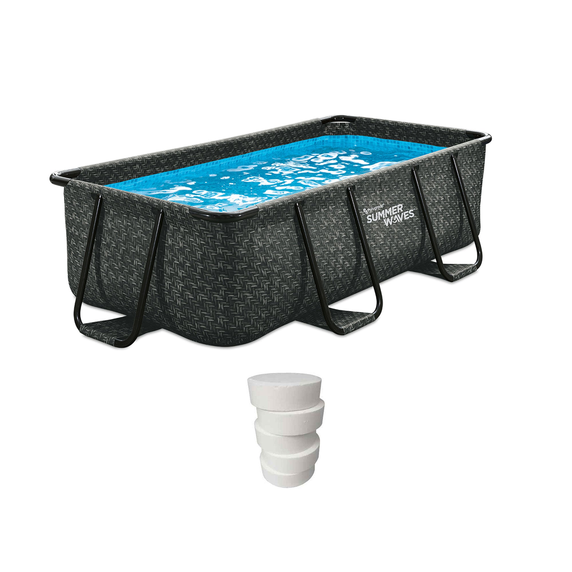 Summer Waves 10ft Dark Herringbone Frame Pool & Qualco 5 Pound Chlorinating Tabs