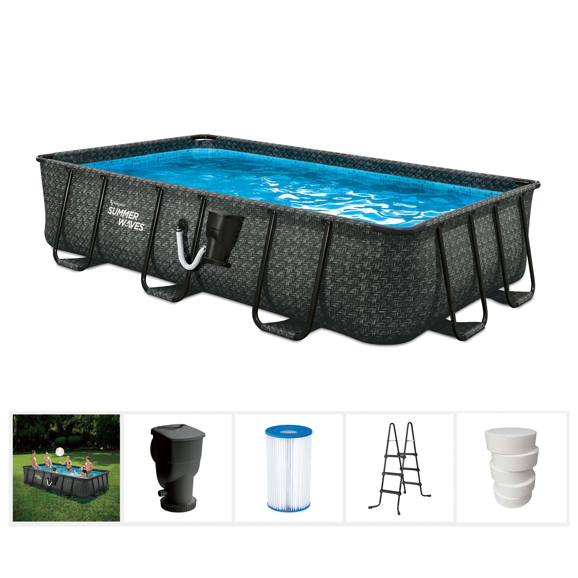 Summer Waves 13ft x 7ft Rectangle Frame Pool & Qualco 5 Pound Chlorinating Tabs