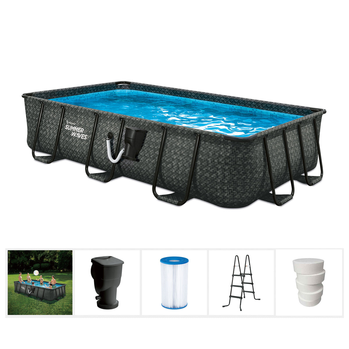Summer Waves 13ft x 7ft Rectangle Frame Pool & Qualco 5 Pound Chlorinating Tabs
