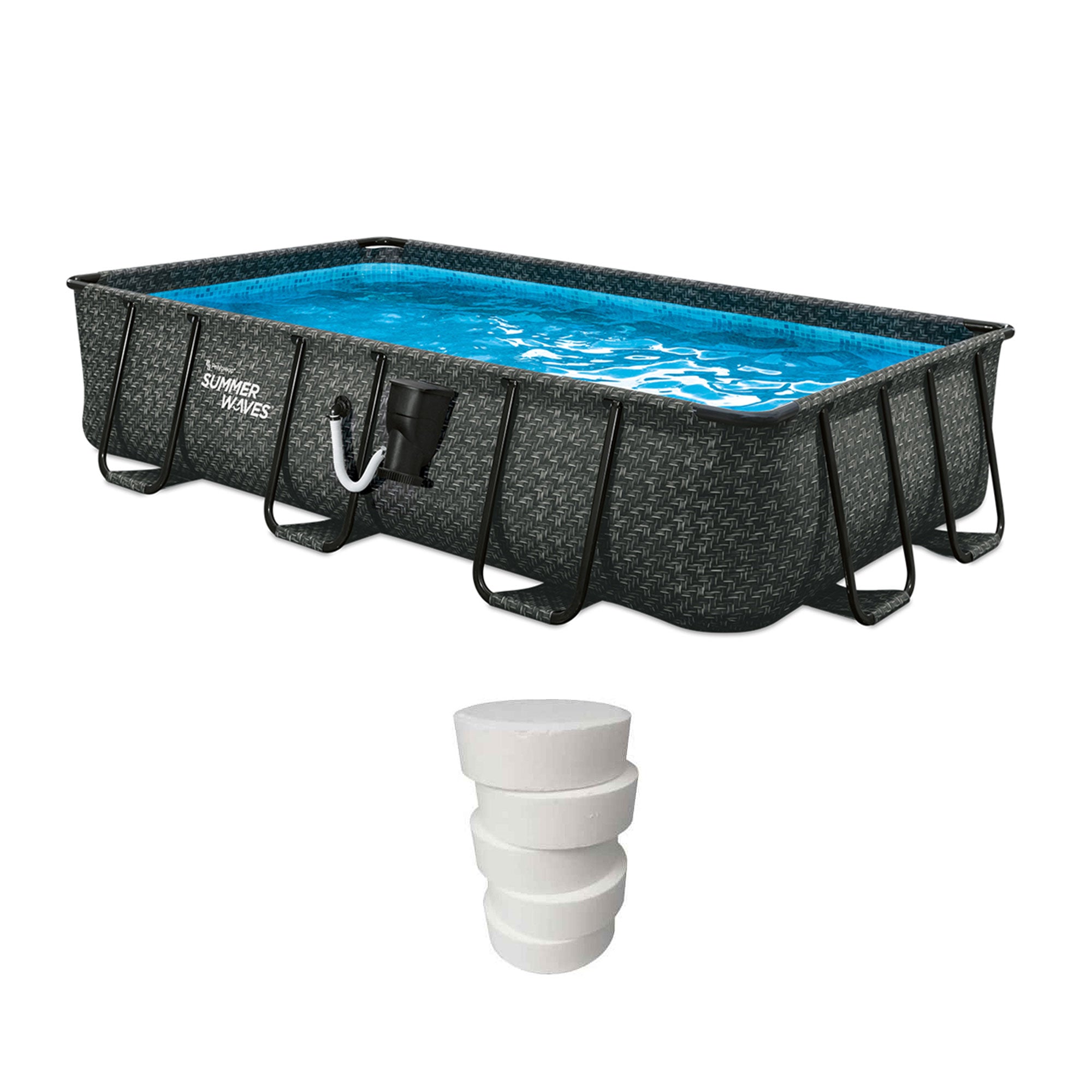 Summer Waves 14ft Dark Herringbone Frame Pool & Qualco 5 Pound Chlorinating Tabs