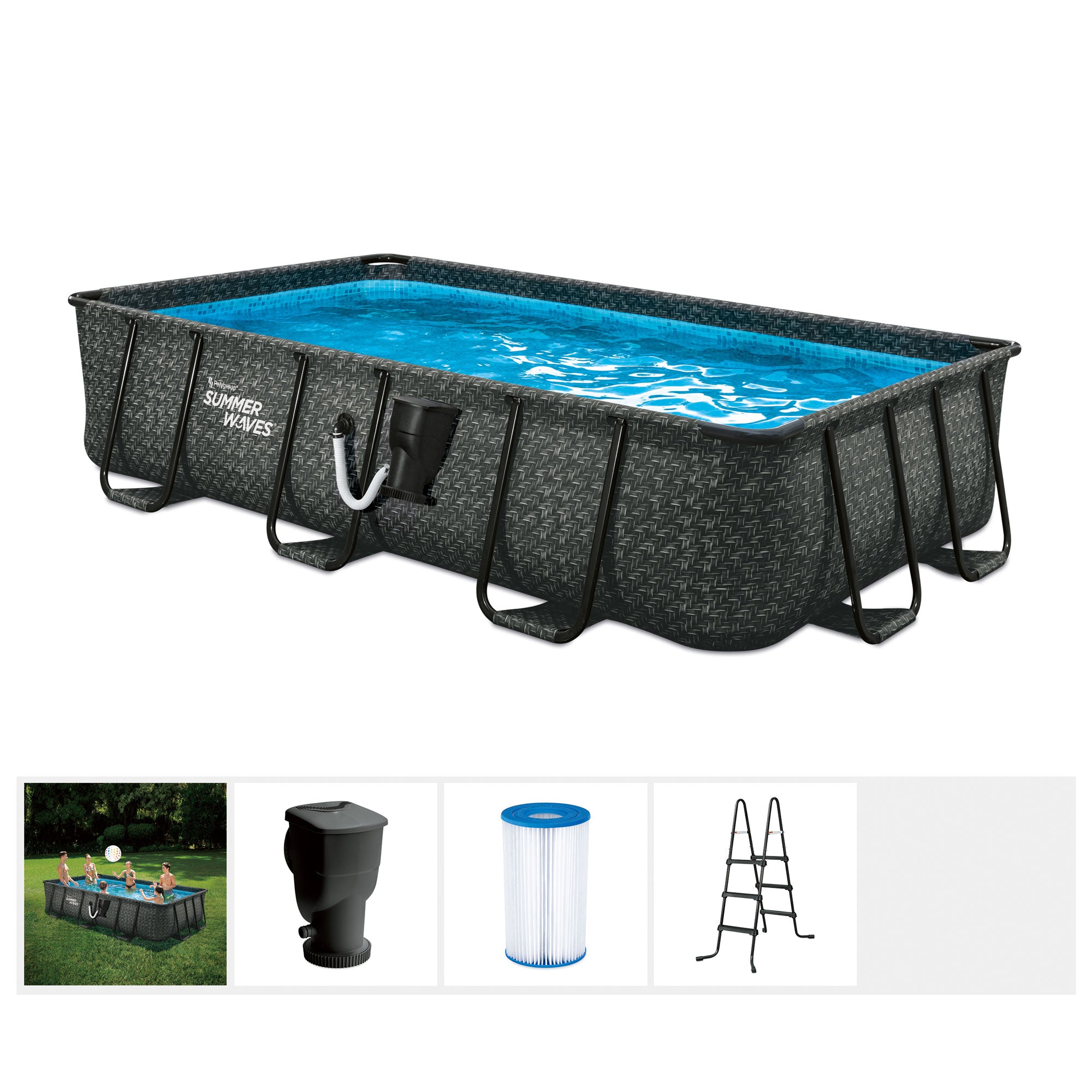 Summer Waves 13ft x 7ft Rectangle Frame Pool & Qualco 5 Pound Chlorinating Tabs