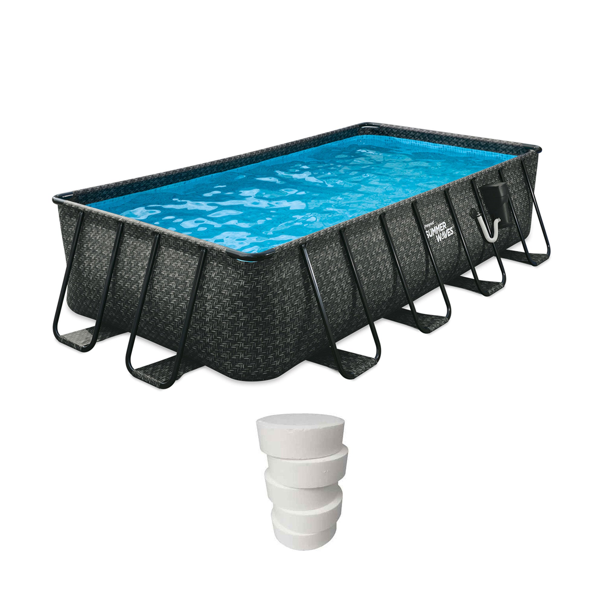 Summer Waves 16 Ft Rectangular Frame Pool w/ Qualco 5-Pound Chlorinating Tab Kit