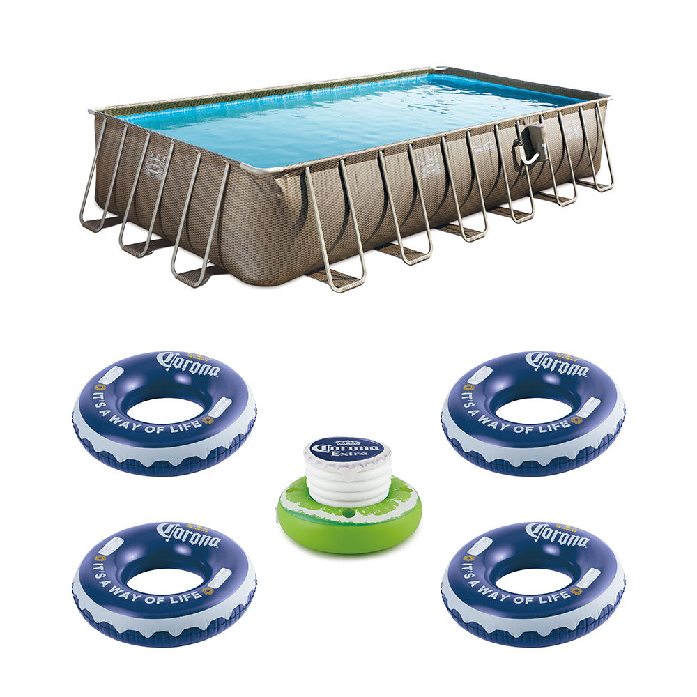 Summer Waves 24ft x 12ft x 52in Pool w/ Inflatable Float (4 Pack) and Cooler