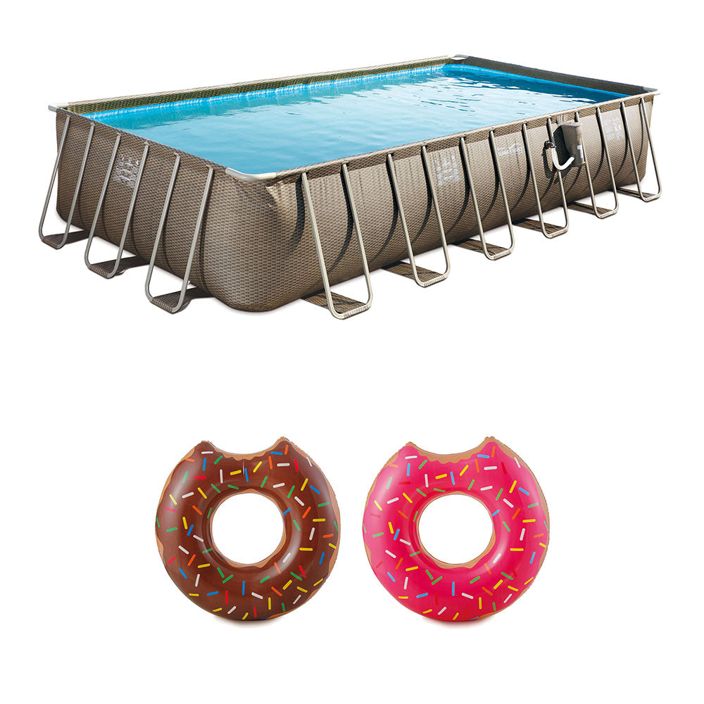 Summer Waves 24 Foot Elite Wicker Pool w/ Donut Inflatable Pool Float (2 Pack)