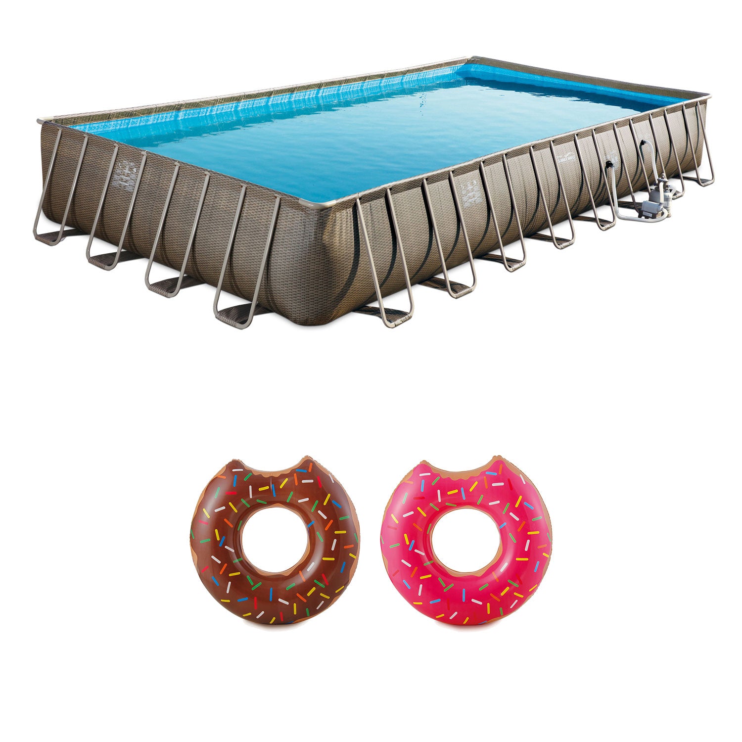 Summer Waves 32ft x 16ft x 5i2in Swimming Pool with 2 Frosted Donut Pool Floats